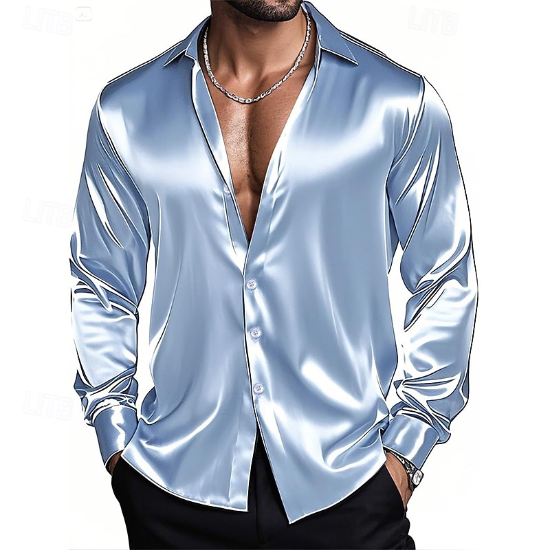 Homme Chemise Chemise en satin Chemise habillée Chemise Décontractée Chemise Boutonnée Uni Formel Mariage Bleu Ciel Noir Blanche Vin manche longue Revers Printemps & Automne Toutes saisons Vêtement de 2025 ? $12.99 –P5