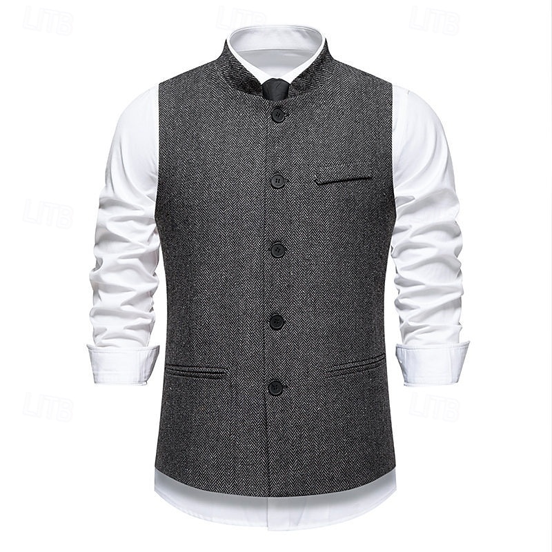 Herren Weste Gilet Urlaub Party Geschäft Mode Lässig Frühling Herbst Tasche Knöpfe Polyester Bequem Karomuster Streifen Einreihig Ein-Knopf Stehkragen Normale Passform Wein Marineblau Dunkelgray 2026 - $35.99 –P11