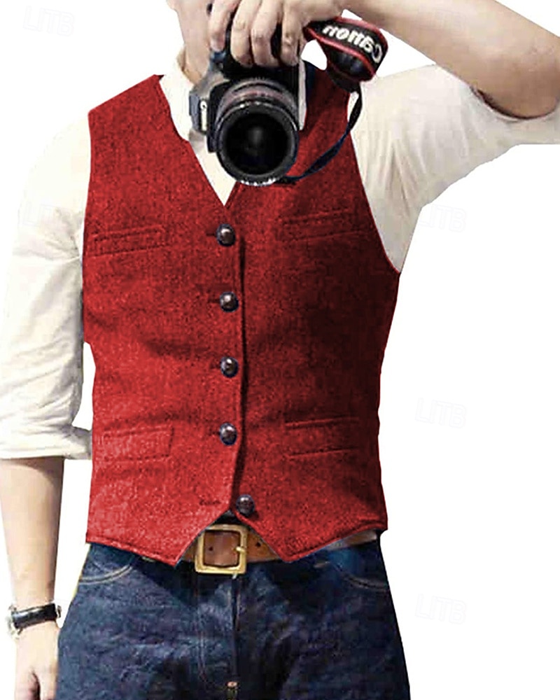 Hombre Chaleco Vacaciones Fiesta Negocio Moda Casual Primavera Otoño Bolsillo Botones Poliéster Cómodo Color sólido Recto 1 botón Escote en Pico Ajuste regular Plata Negro Champaña Vino Chaleco 2025 - $24.99 –P5