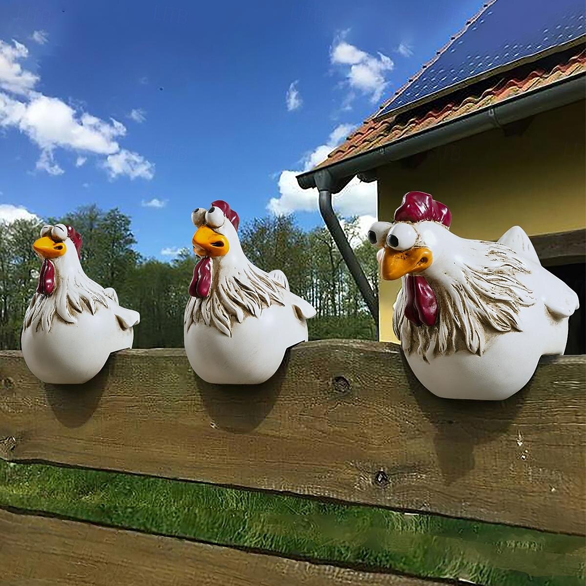 hauska valkoinen kana-aitakoriste – söpö &omituinen ilme puutarhakoriste, vedenpitävä hartsikanahahmo pihalle, terassille, maatilan aidan koristeluun 2026 - $6.99 –P1