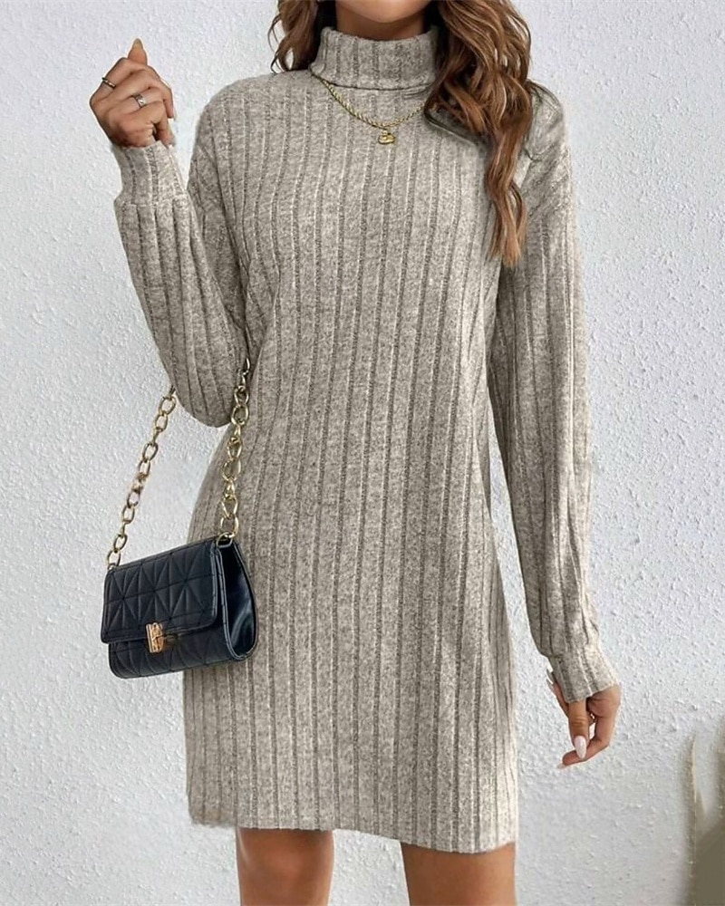 Femmes Mini Robe Robe Pull Robe Décontractée Mode Moderne Quotidien Date Week-end Coupe régulière Uni manche longue Col haut Noir Vin Gris Clair Abricot Automne Hiver de 2025 ? $33.99 –P5