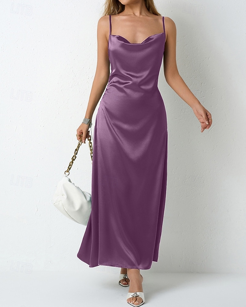 Dames Halflange jurk Satijnen Jurk Feestjurk Cocktail jurk Slipdress Modieus Modern Buiten Avond Feest Feest Normale pasvorm Effen Mouwloos hihnat Lichtgroen Wijn Donkergroen Paars Lente Herfst 2026 - $25.99 –P5