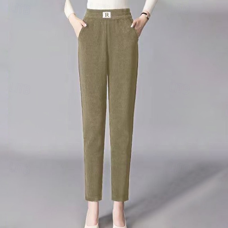 Women's Straight Casual Full Length Mid Waist Plain Pocket Elastic Waist Thermal Warm Micro-elastic Vacation Street Holiday Black Khaki Coffee Winter Regular Fit 2025 - $20.99 –P7