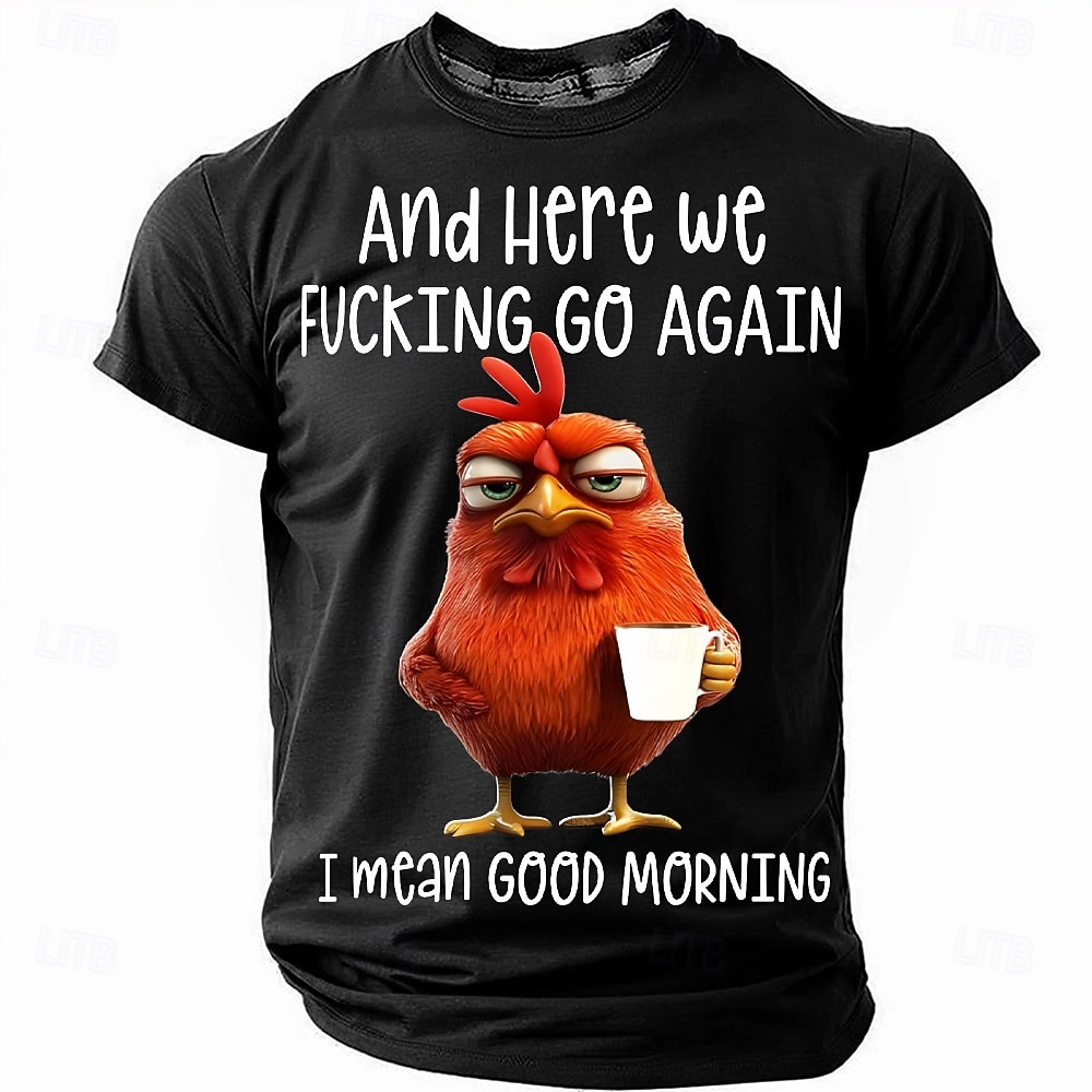 Camiseta Gráfica Masculina Galinha Grumpy Engraçada 'Aqui Vamos Nós De Novo Quero Dizer Bom Dia' Humor de Estilo de Vida de 2026 por $8.49 –P1