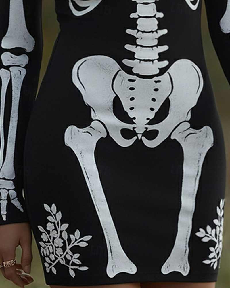 Dam Mini klänning Tröjklänning Vardagsklänning Boho-klänning Mode Klassisk Modern Utomhus Halloween Dagligen Normal Grafisk Dödskalle Långärmad Rund hals Svart Vår Höst 2025 - $36.99 –P2