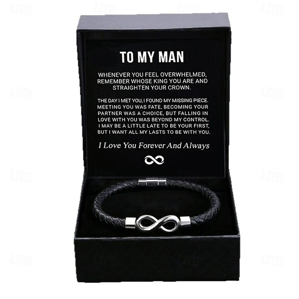To My Man Infinity Bracelet, Magnetic Clasp Leather Bracelet for Him, Stainless Steel Men's Braided Rope Bracelet with Flip Lid Gift Box, Christmas, Birthday, Anniversary Gift for Boyfriend or Husband 2026 - $20.68 –P3