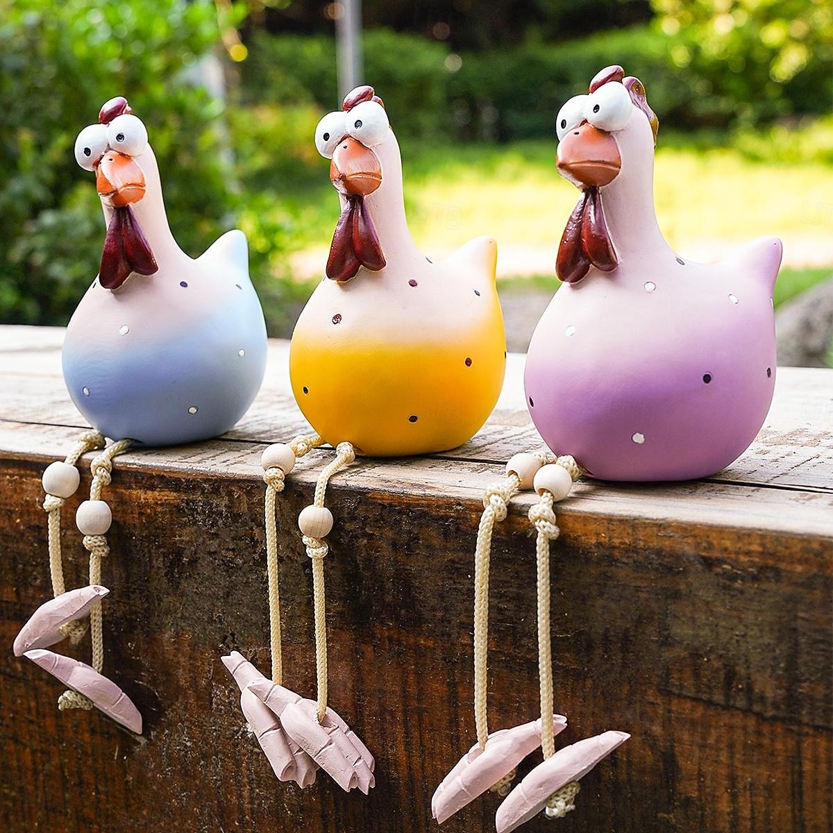 Søt og morsom storøyd kyllingfigur med lange bein – kreativ hagehengende kylling- og kalkunskulptur, miniatyrkunstpynt for hjem og utendørs hagedekor 2025 - $9.99 –P7