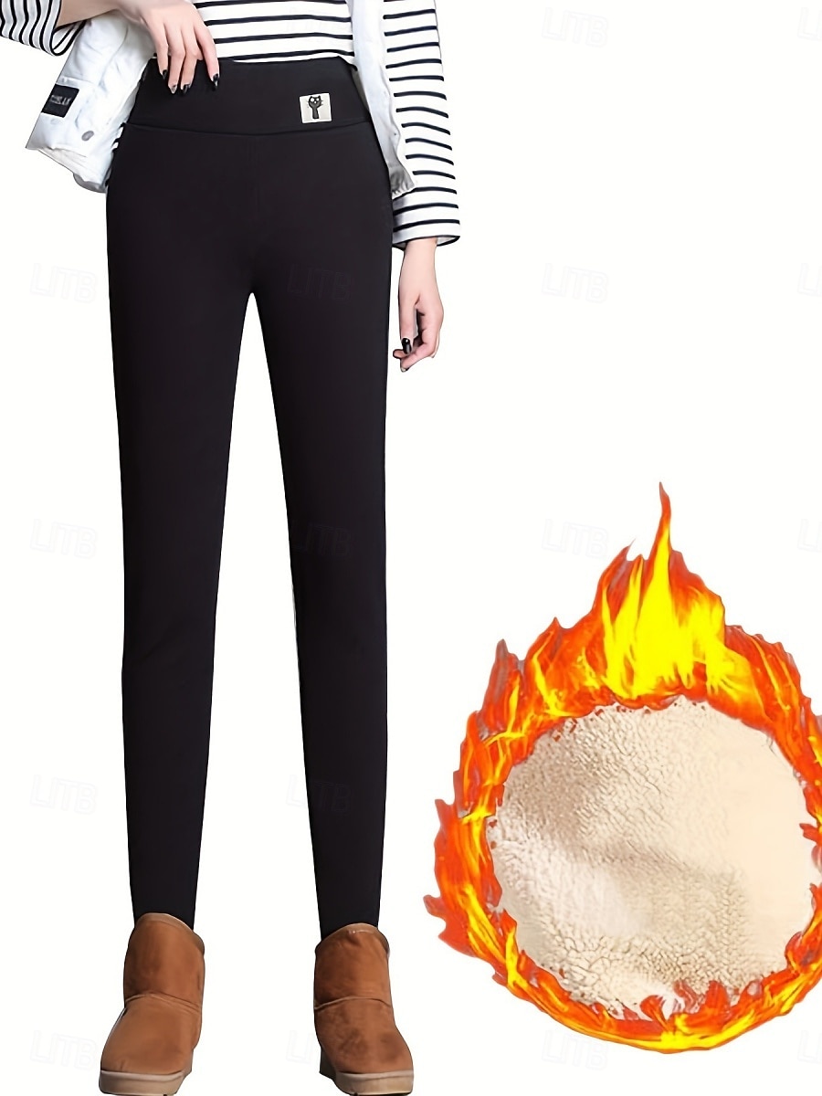 Naisten fleecevuoratut leggingsit Fleece-housut Leggingsit Muoti Katutyyli Perus Täyspitkä Korka vyötärö Tavallinen Korkea leikkaus Mukava Pehmeä Joustamaton Päivittäin Koti Loma Laivasto Musta Viini 2026 - $24.99 –P8
