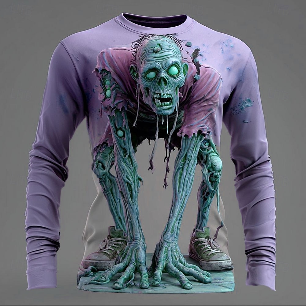 Mindszentek napja Férfi Zombik 3D Póló Hosszú ujj póló 3D nyomtatás Terített nyak Ing Divat Túlzott Utca Hétköznapi Napi Arcpír rózsaszín Medence Bíbor Nyár Tavasz Ősz Ruházat S M L XL XXL XXXL 4XL 2025 - $21.99 –P3