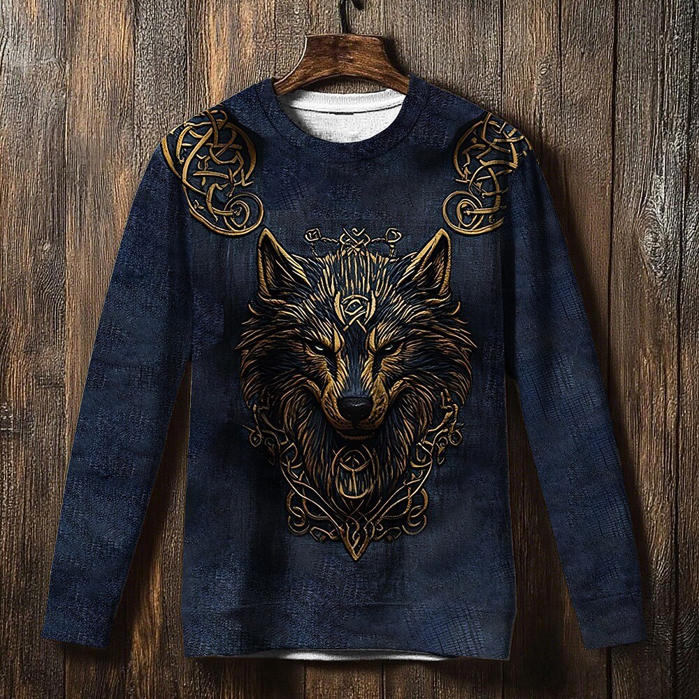 Hombre Sudadera Azul Piscina Negro Cuello Barco Lobo Nudo celta Estampado Casual Diario Ropa de calle Vintage Vikingo Otoño Invierno Ropa Sudaderas con capucha Sudaderas Manga Larga 2026 - $28.99 –P3