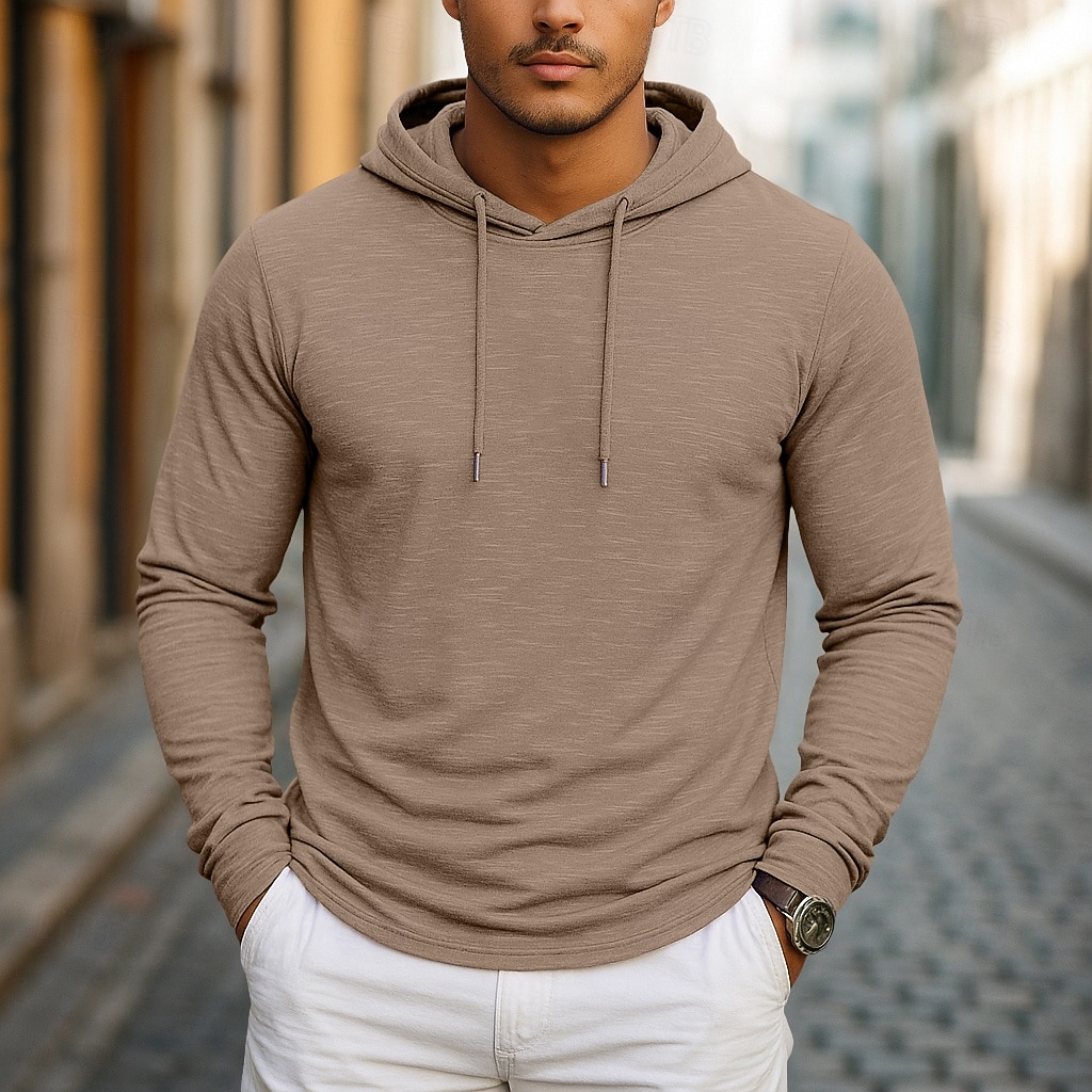Herren T Shirt Langarm Mit Kapuze Frühling Herbst Ganzjahres Einfarbig Traditionell / Vintage Lässig Mit Kapuze Outdoor Urlaub Lässig Dunkelbraun Grün Hellblau Top T-Shirt für Herren 2025 - $20.99 –P6