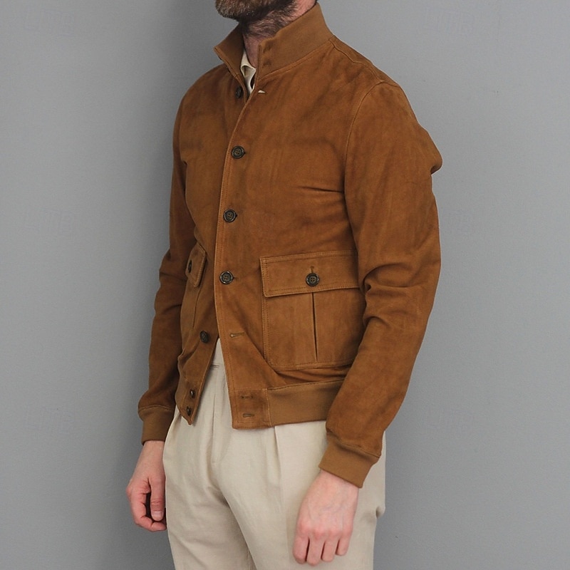 Per uomo Giacca in finta pelle scamosciata Giacca Casual Vacanza Quotidiano Caldo Tasca Autunno Inverno Semplice Moda Classico Collo alla coreana Regolare Marrone Giacca del 2025 a $35.99 –P2
