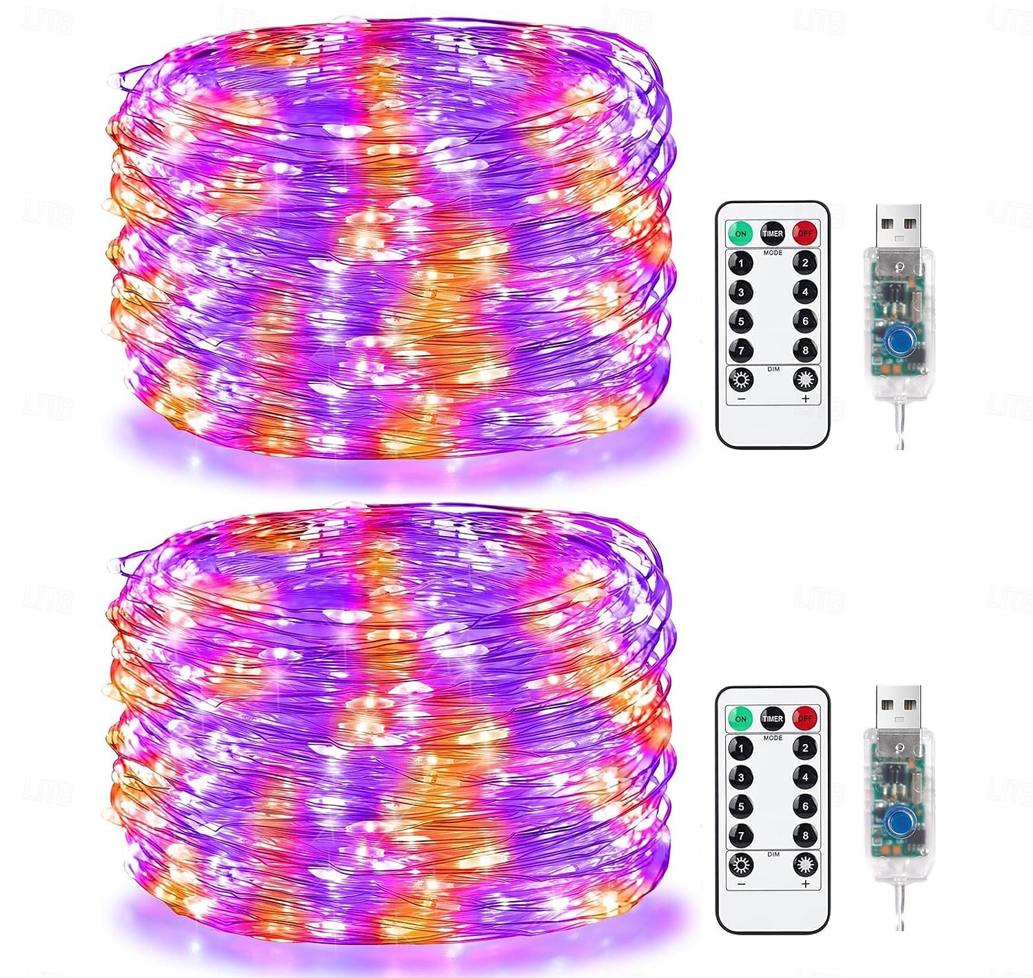 2 db 20 m/66 láb 200 led gyöngy karácsony halloween esküvői party fesztivál tündér fényfüzér beltéri és kültéri udvari kerti dekoráció fényfüzér usb tápegység 8 funkciós távirányító 2025 - $20.99 –P2
