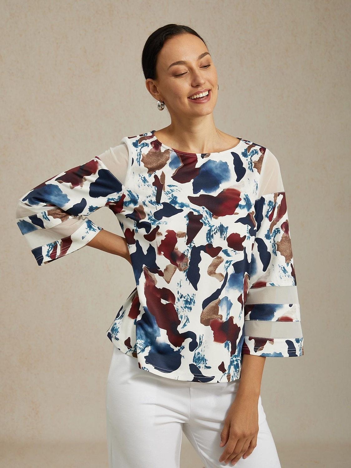 Mujer Estampado Casual Multi Color Talla S longitud de manga 50cm (La longitud de la manga aumenta 14cm por cada nueva talla) Elegante Diario Cuello Barco Primavera Otoño 2025 - $61.99 –P4