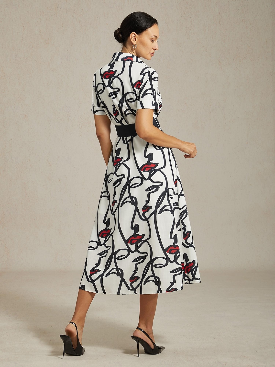 dam maxiklänningskjorta abstrakt ansiktskonst kortärmad avslappnad semester vår sommar 2025 - $22.99 –P6