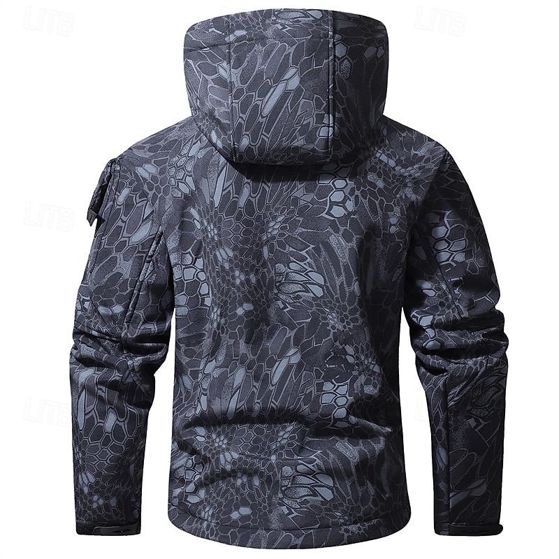 Homens Casaco exterior Jaqueta Softshell Jaqueta de Trilha Férias Diário A Prova de Vento À Prova-de-Água Bolsos Outono Inverno Tecido Côr Camuflagem Moda Clássico Com Capuz Padrão Cinzento Verde de 2026 por $47.99 –P16