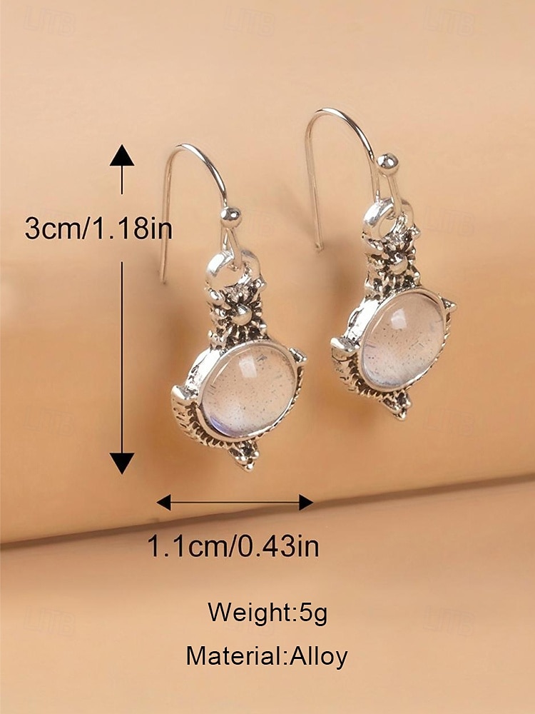Женские серьги-подвески из лунного камня с винтажным серебряным дизайном, элегантные украшения в стиле бохо для вечеринок, свадеб и повседневной носки 2026 - $5.99 –P9