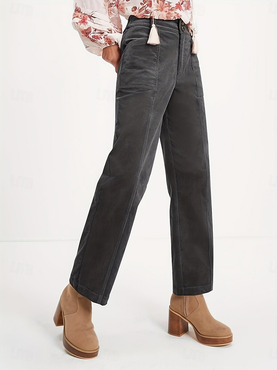 Per donna Chinos Dritto Moda Streetwear Casual Lunghezza intera Vita Alta Semplice Fascia Elastica Comodo Morbido Confortevole Inelastico All'aperto Streetwear Grigio scuro Nero Marrone Primavera del 2025 a $24.99 –P14