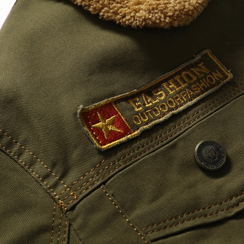 Herre USA Fleece-jakke Cargo jakke Sherpa jakke Taktisk Hold Varm Årgang utendørs Hjem Broderi Flere lommer Vinterfrakker Høst Vinter Fleecekrage med nedfellbar krage Langermet Militærgrønn Mørkeblå 2025 - $52.99 –P5
