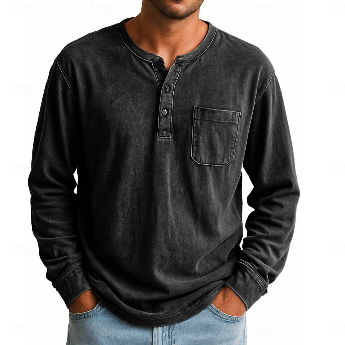 SoftFade™ Men's Henley Shirt T shirt Tee Long Sleeve Vintage Retro Vintage Casual Vintage Style Garment Dyed Faded Henley Casual Spring Fall Gray Purple Henley T-Shirt 2026 - $32.99 –P7