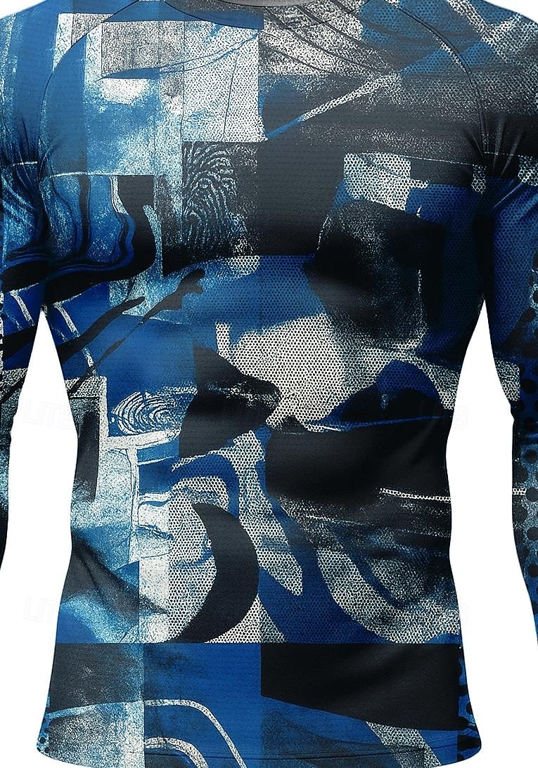 2026年 男性用 幾何学模様 抽象的 コンプレッション・シャツ ランニングＴシャツ 春 秋 3Dプリント 長袖 速乾性 ビデオ圧縮 パワーフレックス 吸汗性 高通気性 ジムトレーニング アクティブトレーニング ランニング サイクリング 運動 フィットネス ブルー スポーツウェア アクティブウェア  コレクション – $20.99 –P3