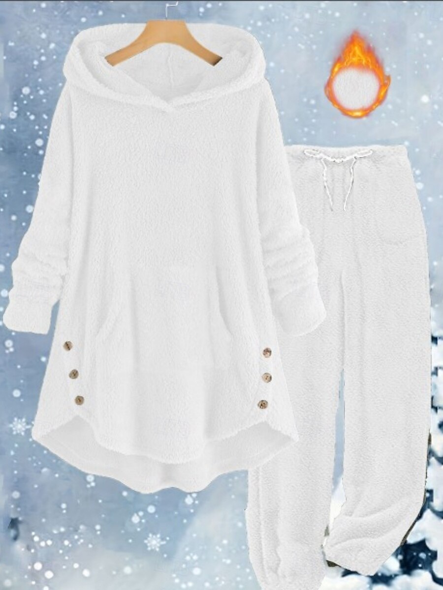 Femmes Ensembles de Pantalons manche longue À capuche Uni Mode Streetwear Quotidien Occasionnel Quotidien Noir Blanche Jaune Printemps Coupe Ample de 2026 ? $49.99 –P8