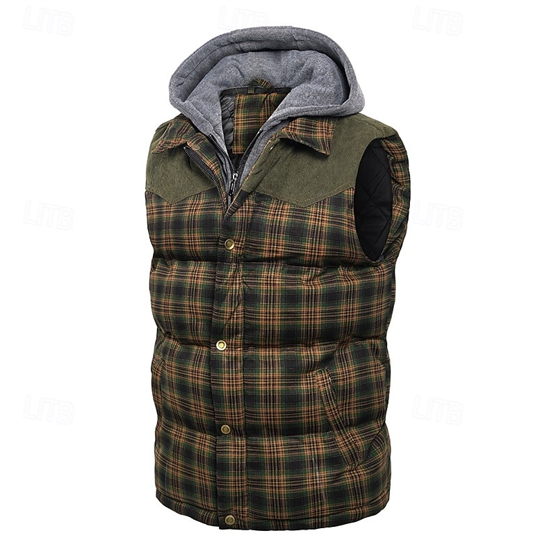 Per uomo Gilet imbottito Gilet Vacanza Quotidiano Data Moda Casual Autunno Inverno Tasca Poliestere Caldo Confortevole Plaid Cerniera Con Cappuccio Vestibilità regolare Rosso Verde Verde militare del 2026 a $69.99 –P17