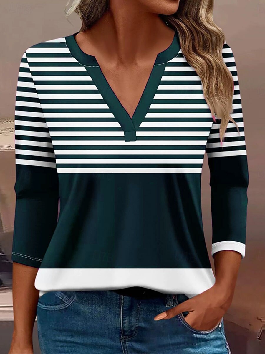 Femmes T-shirt Graphique Géométrique ancien Élégant Classique manche longue Col en V Encolure en V Hauts Réguliers Quotidien Imprimé Noir Rouge Bleu Vert Printemps Automne Hiver de 2025 ? $27.99 –P3