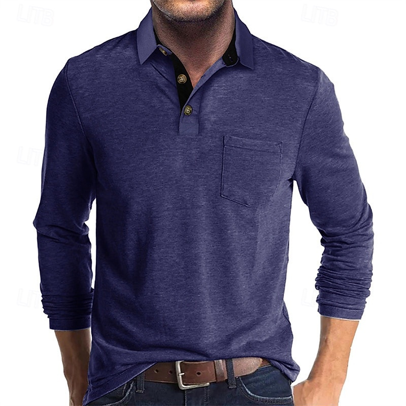 Herren Golfshirt Golf Poloshirts Arbeit Lässig Revers Langarm Basic Modern Einfach Tasche Knöpfe Frühling Herbst Normale Passform Schwarz Weiß Marineblau Dunkelgrün Khaki Armeegrün Golfshirt 2025 - $22.99 –P10