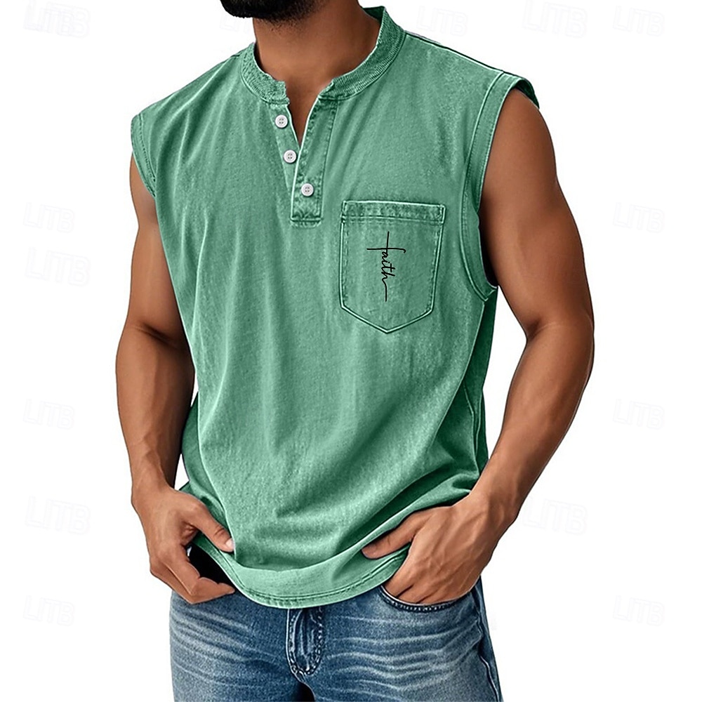 Per uomo Maglietta smanicata Canottiera Maglietta senza maniche Senza Maniche Henley Tutte le stagioni Fede Moda Designer Tasca Tinto in capo Vacanza Streetwear Uscire Nero Rosa Blu marino scuro del 2026 a $32.99 –P6