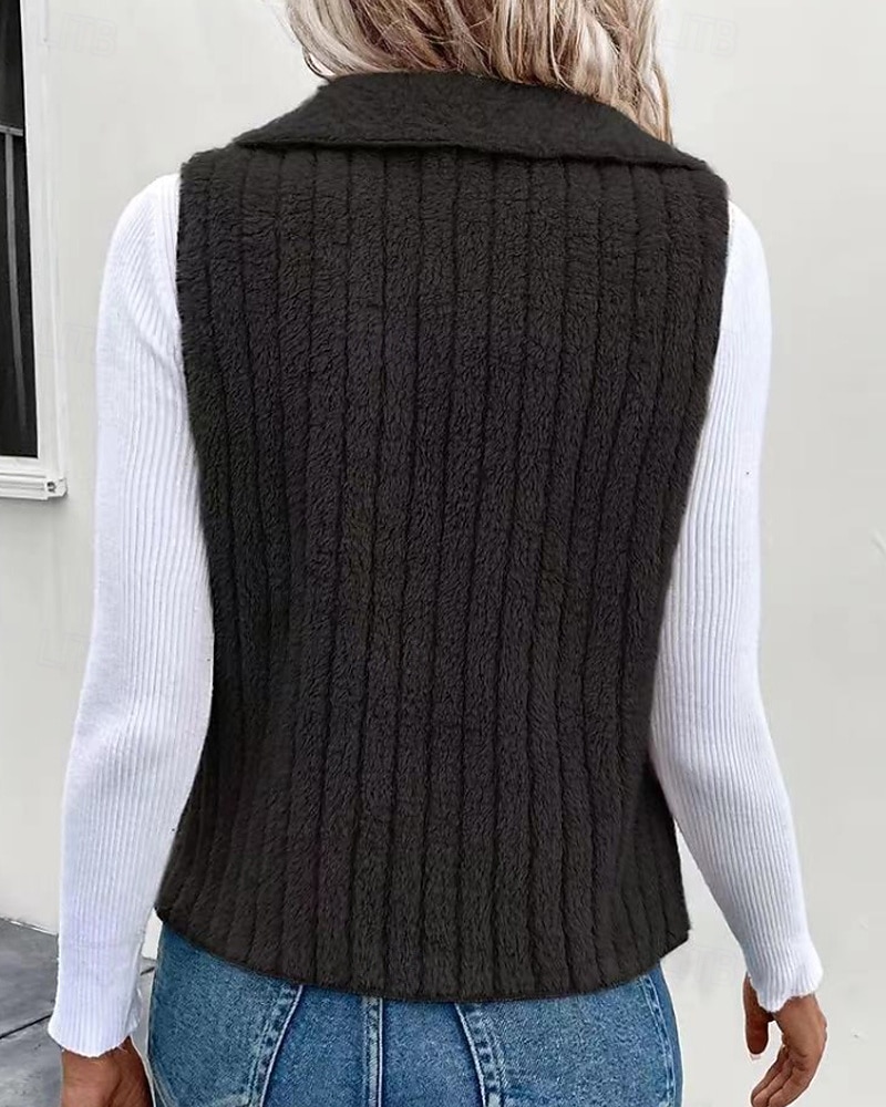 Femmes Gilet Chaud Confortable Fermeture éclair Occasionnel Uni Vacances Rue Occasionnel Tenue quotidienne Régulier Col Rabattu Coupe régulière Sans manches Vêtements d'extérieur Noir Blanche Bleu de 2026 ? $22.99 –P8