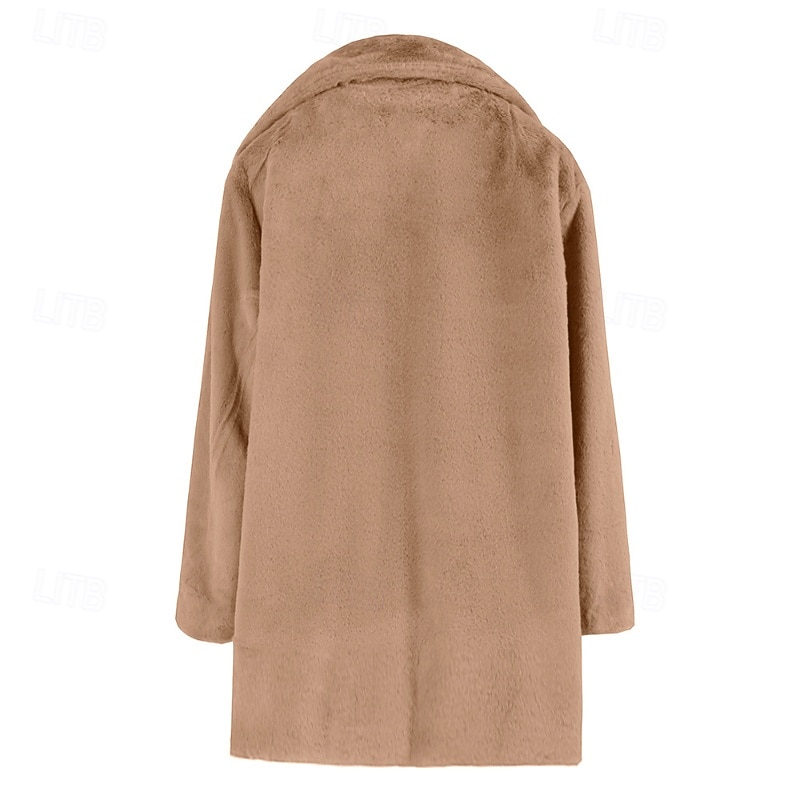 Damen Mantel Kunstpelzmantel Warm Bequem Tasche Lässig Einfach Urlaub Straße Lässig Alltagskleidung Lang Umlegekragen Normale Passform Langarm Oberbekleidung Blau Braun Khaki Herbst Winter 2025 - $43.99 –P7