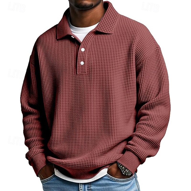 Herre Vaffel poloskjorter Golf skjorte Sport & Utendørs Avslappet Knaphul Langermet Gatemote Kul عادي Klassisk Stil Med Tekstur Høst Vår & Vinter Normal Aprikos Hvit Lysegrønn Militærgrønn Rød Navyblå 2025 - $23.99 –P10