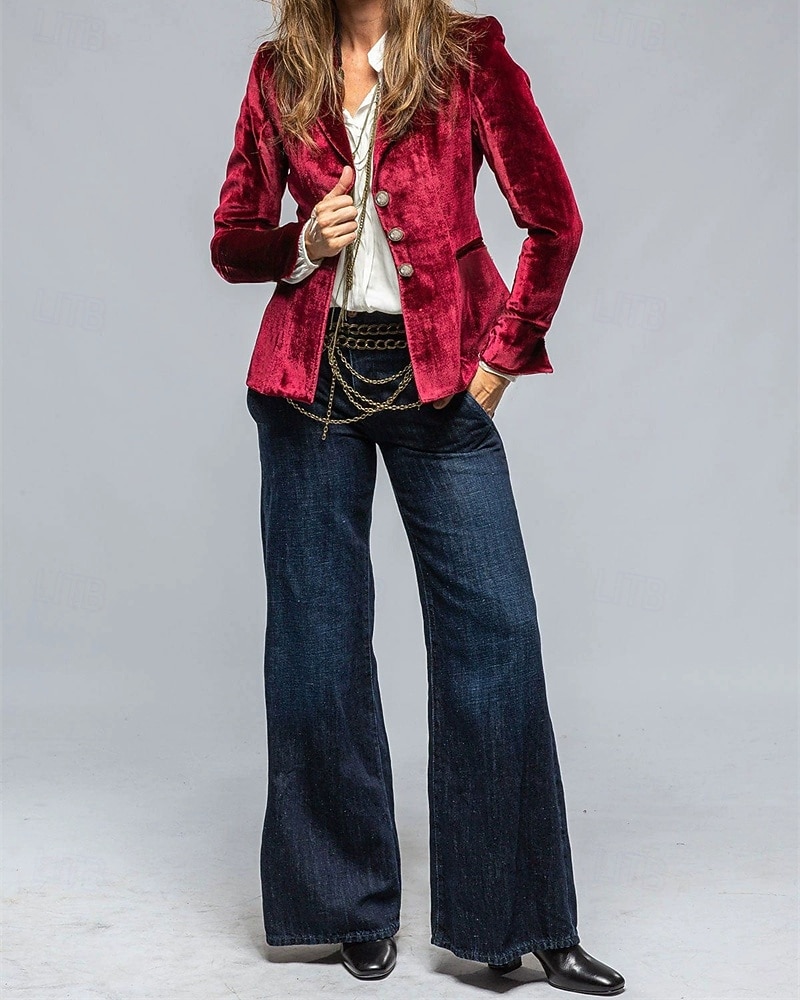 Damskie Marynarka Aksamitne marynarki Wygodny Kieszeń Guziki Elegancja Moda Na zewnątrz Równina Wyjściowe Codzienne Weekend Guziki jednorzędowe Regularny Klapa Regularny Długi rękaw Odzież wierzchnia 2026 - $28.99 –P2