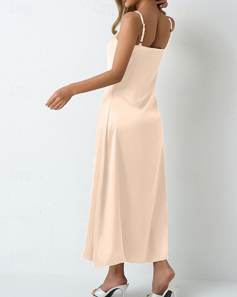 Dames Halflange jurk Satijnen Jurk Feestjurk Cocktail jurk Slipdress Modieus Modern Buiten Avond Feest Feest Normale pasvorm Effen Mouwloos hihnat Lichtgroen Wijn Donkergroen Paars Lente Herfst 2026 - $25.99 –P17