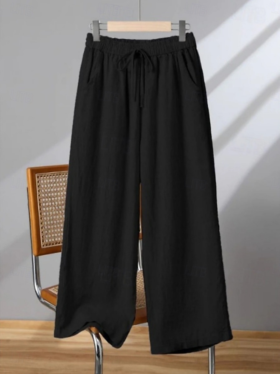 Per donna Pantaloni in cotone e lino Gamba larga Chinos Vintage Essenziale Casual Lunghezza intera Vita Alta Semplice Tasca Fascia Elastica Comodo Morbido Confortevole Elasticizzato All'aperto del 2025 a $19.99 –P3