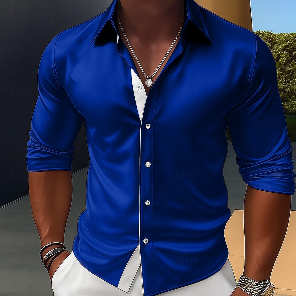 Per uomo Camicia Camicia in raso Camicia elegante Camicia casual Camicia con Bottoni Camicia da Ballo Semplice Formale Matrimonio Nero Rosso Blu reale Oro Manica Lunga Bavero Tutte le stagioni del 2025 a $23.99 –P7