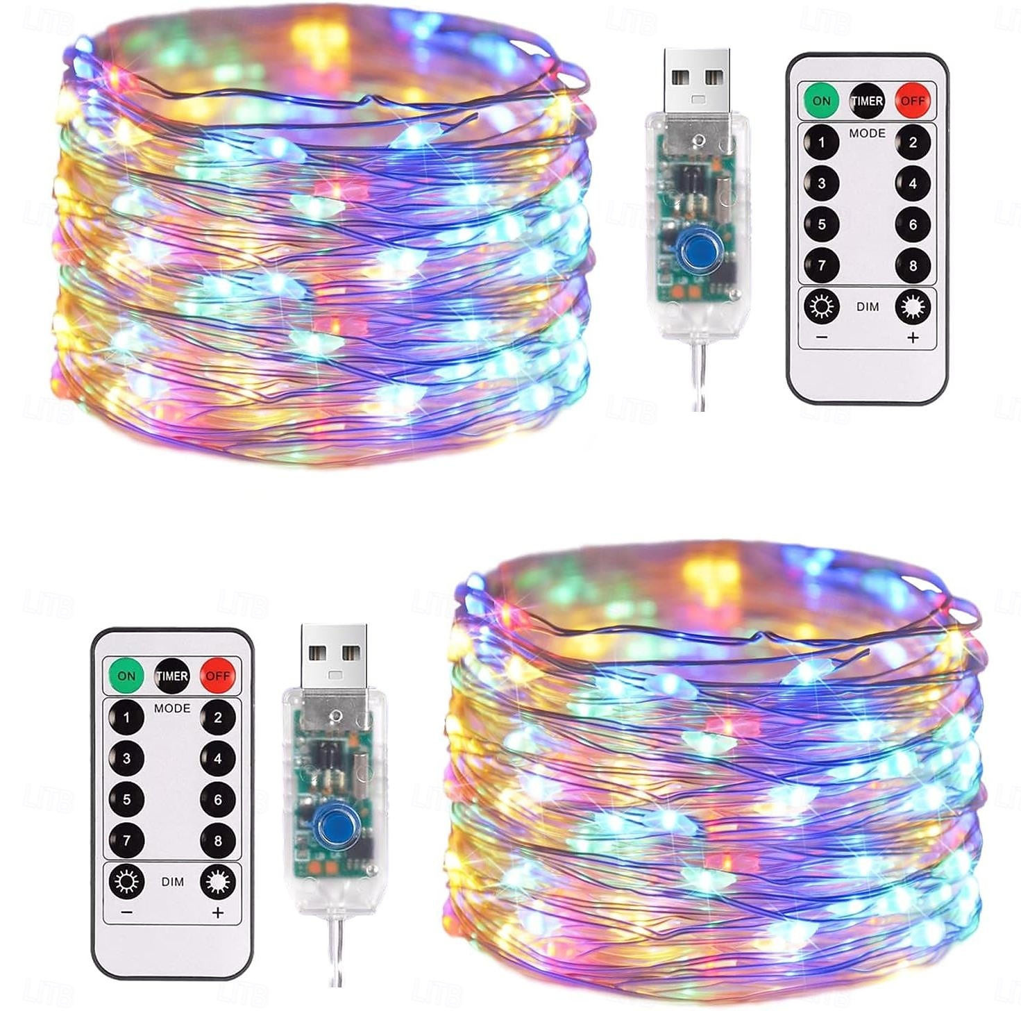 2 db 20 m/66 láb 200 led gyöngy karácsony halloween esküvői party fesztivál tündér fényfüzér beltéri és kültéri udvari kerti dekoráció fényfüzér usb tápegység 8 funkciós távirányító 2025 - $20.99 –P3
