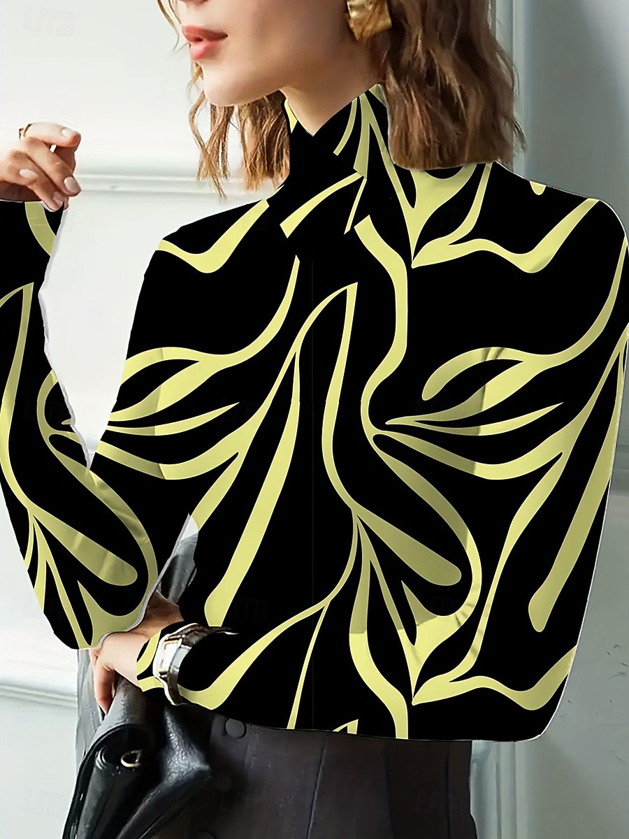 Mujer Camiseta Graphic Geometría Elegante Vintage Casual Manga Larga Cuello Alto Tops regulares Noche Azul Piscina Blanco Amarillo Rojo Otoño Invierno 2026 - $25.99 –P5