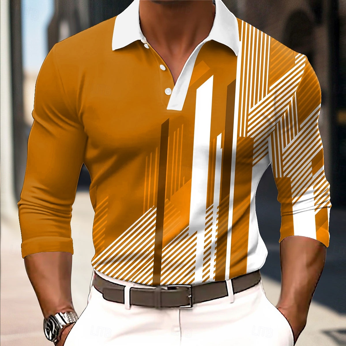 Herren Geometrisch Polo Langarm Polo-Shirts Hemden mit Kragen Business-Casual Geschäft Athleisure Alltagskleidung 3D-Druck Knöpfe Frühling Herbst Winter Rote Blau Orange 2026 - $22.99 –P2