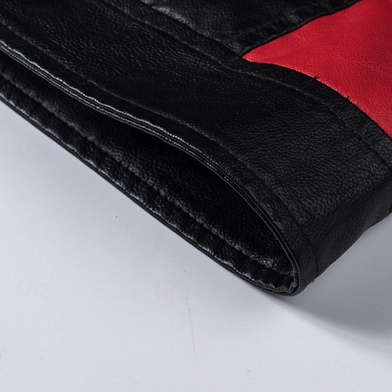 Per uomo Giacca in Ecopelle Giacca da Biker Giacca da Moto Vacanza Quotidiano Antivento Patchwork Tasca Primavera Autunno Semplice Moda Classico Collo alla coreana Regolare Nero Bianco Rosso Marrone del 2026 a $46.99 –P12