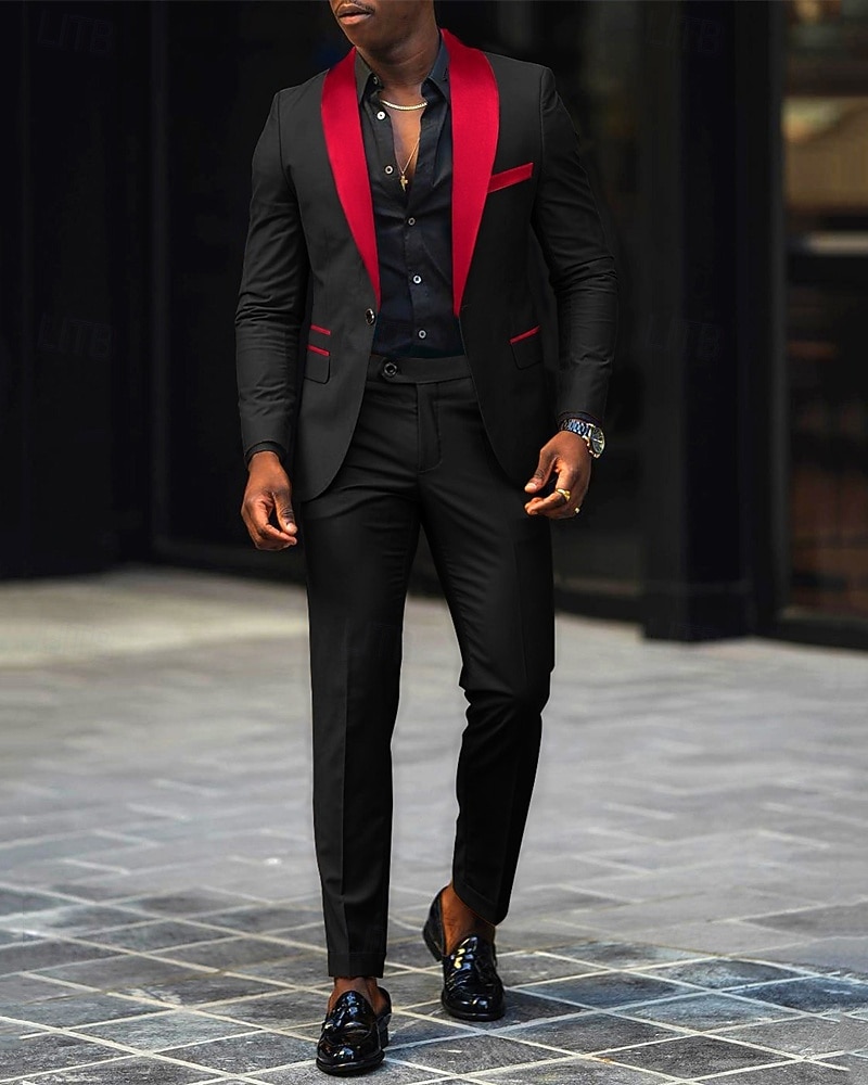 Męskie Marynarka + spodnie wizytowe Marynarka Garnitury Biznes Spotkanie towarzyskie Wesele 2 elementy Moda Codzienny Wiosna Jesień Poliester Kolorowy blok Kieszeń Guziki Wygodny Guziki jednorzędowe 2025 - $89.99 –P4