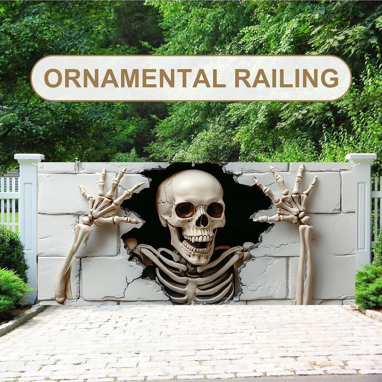 halloween-autotallin oven suojus valkoinen kallo roikkuva seinävaate kummitustalon koristelu kammottava ulkokäyttöön halloween-sisustus aavemainen kauhujuhlatarvikkeet piha puutarha autotallin 2025 - $18.99 –P1