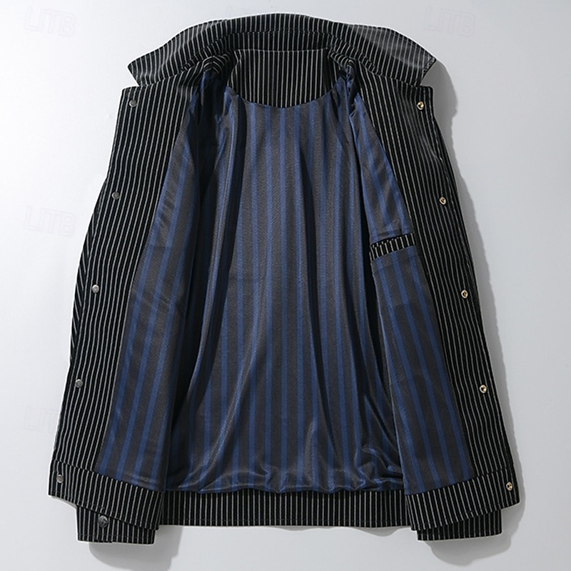 Homme Veste Légère Veste Cargo Veste Décontractée Vacances Quotidien Respirant Avec Poches Printemps Automne Rayure Mode Classique Revers Régulier Noir Café Veste de 2026 ? $50.99 –P4