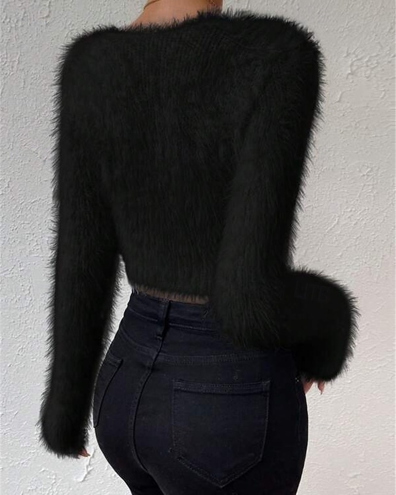 Femmes Pull Mode Occasionnel Couleur Unie Côtelé Col en V Tricoté manche longue Hauts Réguliers Tricoter Extérieur Quotidien Week-end Noir Blanche Automne Hiver de 2025 ? $27.99 –P12