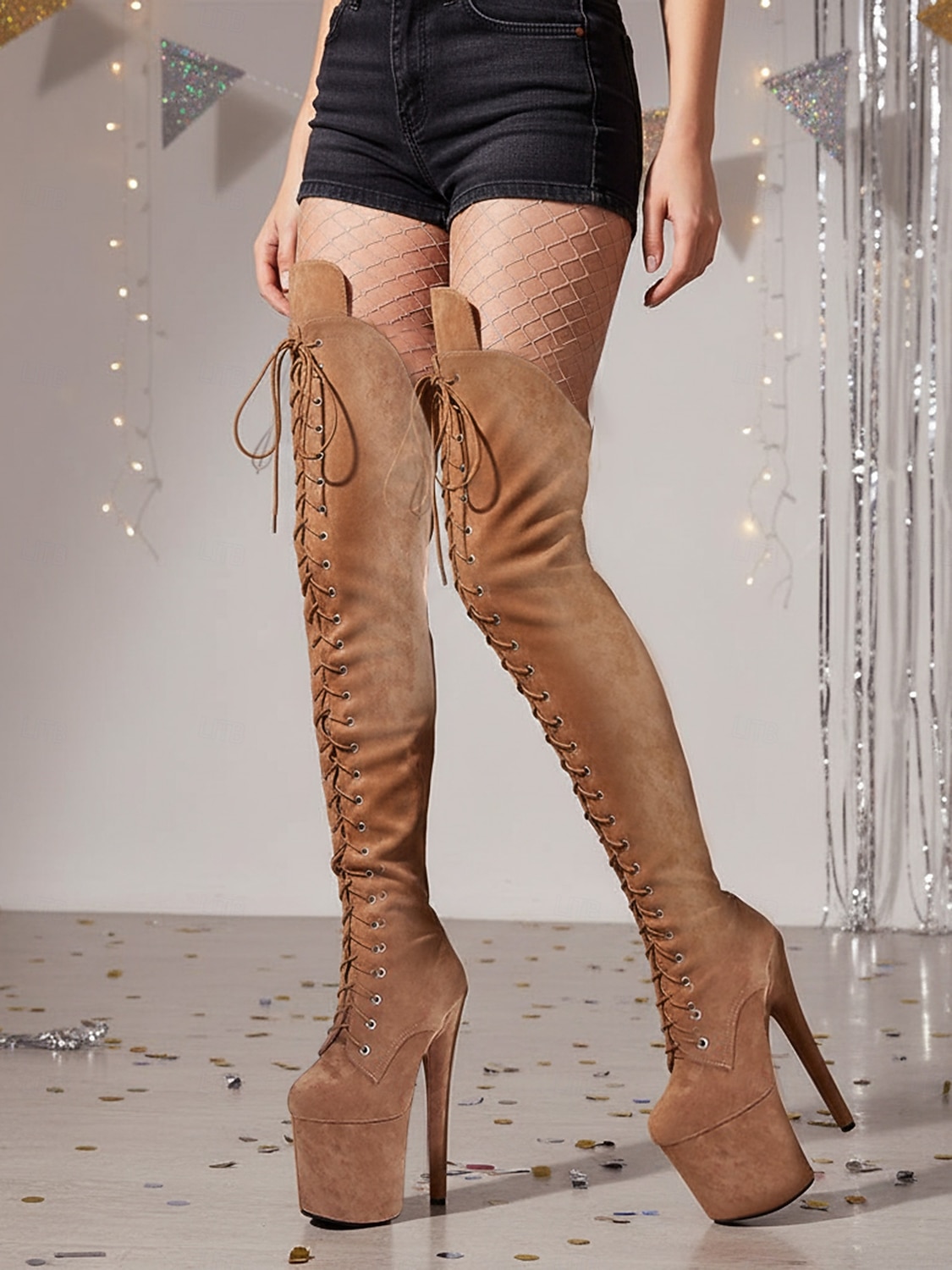 Damen-Overknee-Stiefel mit Plateausohle und Schnürung – Overknee-Stiefel mit hohem Absatz für Pole Dance für das Nachtleben und Partys 2026 - $149.99 –P3
