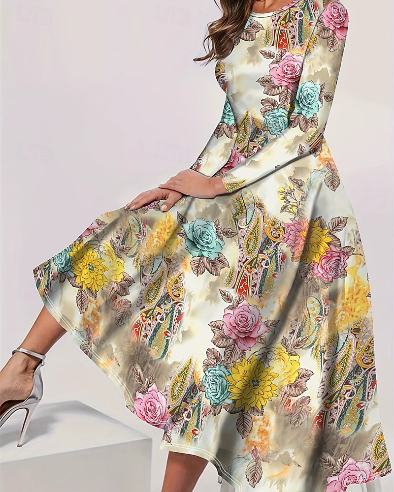 Femmes Robe Longue Maxi Robe Robe bohème Élégant ancien Mode Extérieur Soirée Quotidien Coupe régulière Graphique Papillon manche longue Col ras du cou Aqua bleu Jaune Rose Claire Bleu Printemps de 2025 ? $10.99 –P1