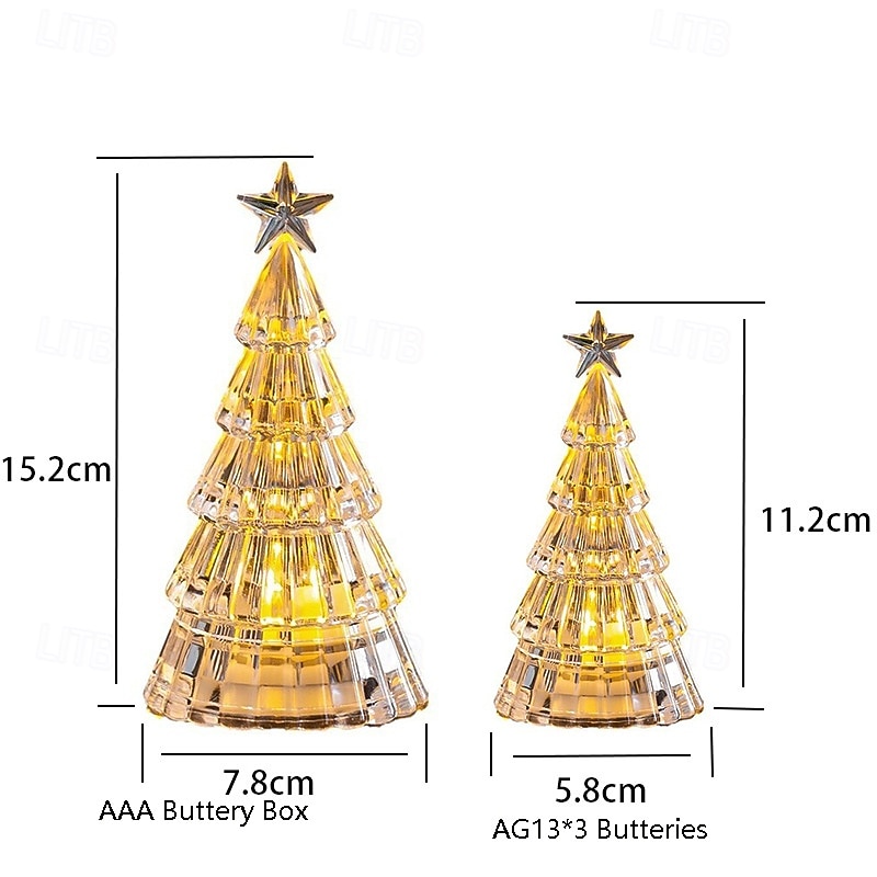 1 Pc 15.2 * 7.8CM/11.2 * 5.8CM Christmas Crystal Christmas Tree LED Night Light Desktop Decorative Light AG13 * 3 Battery/AAA Battery 2025 - CAD $3.99 –P9