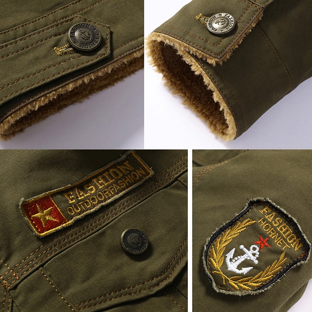 Herre USA Fleece-jakke Cargo jakke Sherpa jakke Taktisk Hold Varm Årgang utendørs Hjem Broderi Flere lommer Vinterfrakker Høst Vinter Fleecekrage med nedfellbar krage Langermet Militærgrønn Mørkeblå 2025 - $52.99 –P7