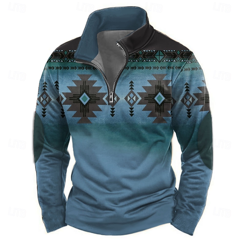 Homens asteca Moletom Étnico Vintage retrô Manga Longa Gola Alta Ao ar livre Esportes Azul Verde Escuro Roxo Marron Zíper Quarter Zip Outono Inverno Designer S M L XL XXL 3XL de 2026 por $30.99 –P4